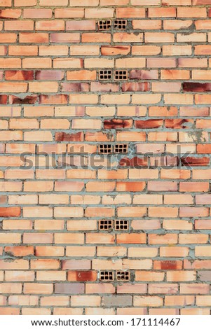 Wall Background or Texture red Brick Masonry work of newly constructed