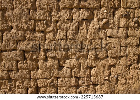Mud Adobe Wall Texture  - Wall for background or texture of mud and straw bricks (adobe) baked in the sun