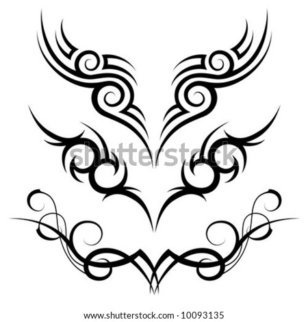 stock vector three black tribal tattoo motive on white background