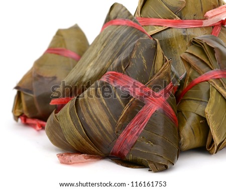 A Glutinous rice cakes in banana leaf