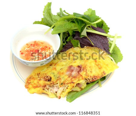 A isolated set of pan cake meal (banh xeo)