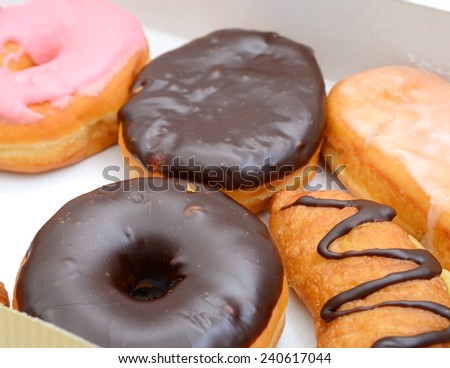 Closeup box of donut cake