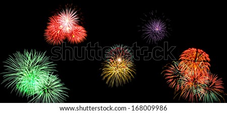 Fireworks - set of colorful fireworks party holiday leisure travel black red green