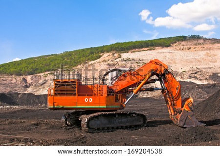 excavator at construction site - coal mine open pit machine bucket industry