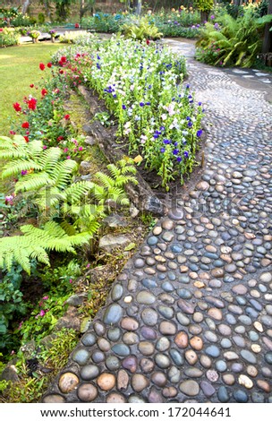 garden path - stone rock outdoor way flower park green grass summer pathway relax tranquil peaceful