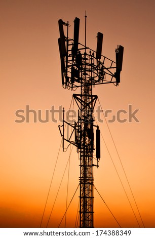 telecommunication tower - silhouette antenna broadcasting network frequency transmitter communication satellite