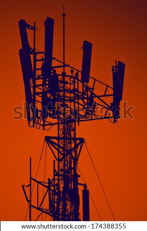telecommunication tower - silhouette antenna broadcasting network frequency transmitter communication satellite