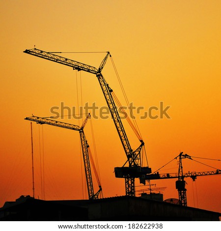 construction site - silhouette crane engineering tower industry