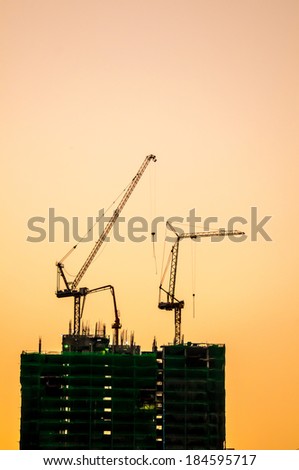 construction site - silhouette, crane, structure, concrete, development, industry,