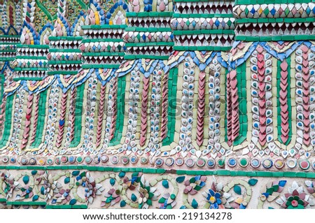 detail of broken porcelain art on wall in the compound of Grand Palace - Bangkok Thailand