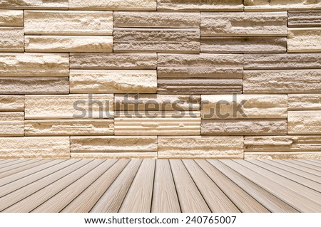 modern wall on wooden floor - room interior background design