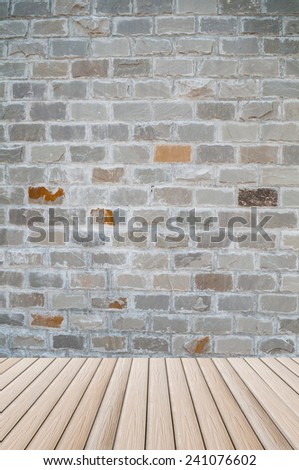 brick wall on wooden floor - room design texture modern seamless concrete construction