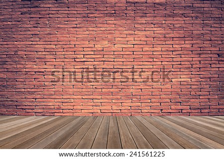 brick wall on wooden floor - room design texture pattern exterior concrete construction