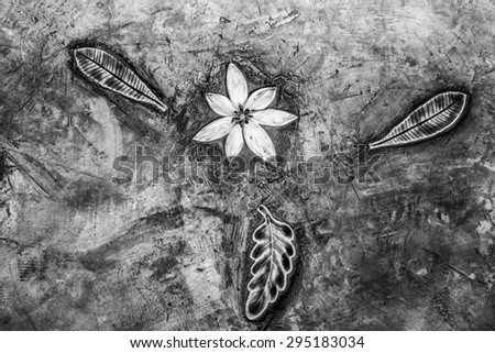 cement wall - black and white texture flower pattern design space interior grey background