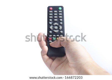 A hand holding a remote control