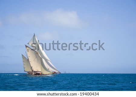 The classic boat with fully rigged in regatta.
