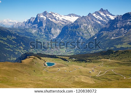 Famous village Grindelwald in swiss alps - starting point for train tours in the Jungfrau region