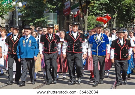 ZURICH - AUGUST 1: Swiss National Day parade on August 1, 2009 in Zurich, Switzerland.