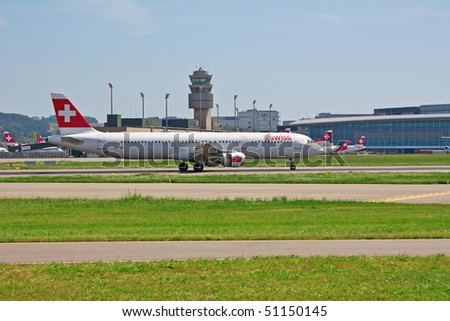 ZURICH - APRIL 17: Airplanes in Zurich airport  grounded due to Volcanic eruption on 17 April 2010 in Zurich, Switzerland.