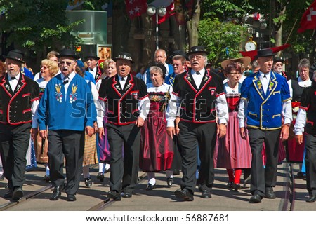 ZURICH - AUGUST 1: Swiss National Day parade on August 1, 2009 in Zurich, Switzerland. Parade opening representative of local communities