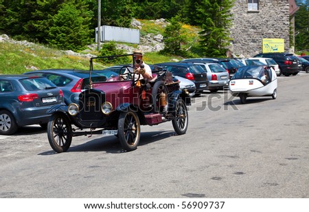 stock photo SCHWAEGALP JUNE 27 Ford oldtimer car on the 7th 