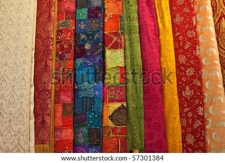 Colorful turkish fabric samples on the market