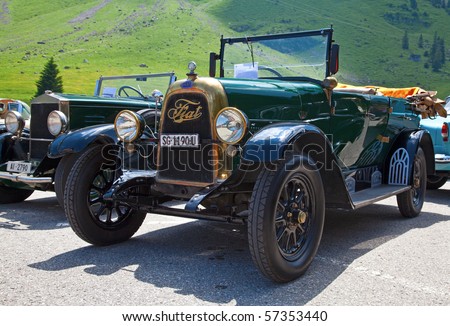 stock photo SCHWAEGALP JUNE 27 Old Fiat car on the 7th International 