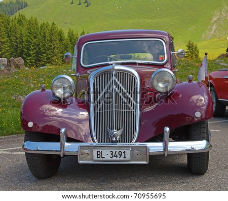 stock photo SCHWAEGALP JUNE 27 The old french Citroen 11BL on