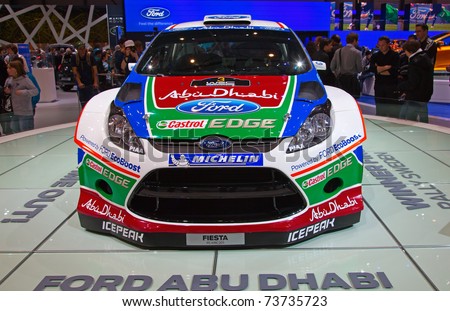 stock photo GENEVA MARCH 8 The Ford Fiesta WRC winner of the