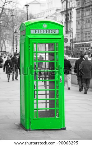Traditional old style UK phone box in London.