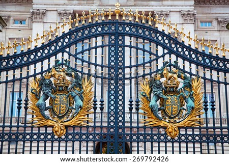 LONDON - DECEMBER 23: Gate of Buckingham palace on December 23, 2014 in London U.K. Buckingham palace is the official residence of Queen Elizabeth II and one of the major tourist destinations U.K.