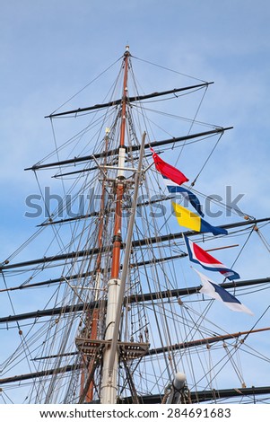 Upwards view of the old ship\'s masts