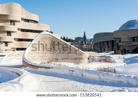 OTTAWA, CANADA - JAN 21: Canadian Museum of Civilization on January 21, 2012 in Ottawa, Canada. Established in 1856 and by Douglas Cardinal, it is one of North America\'s oldest cultural institutions.