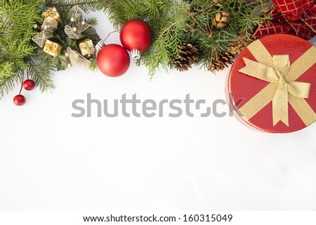 christmas border, christmas decoration with red gift box