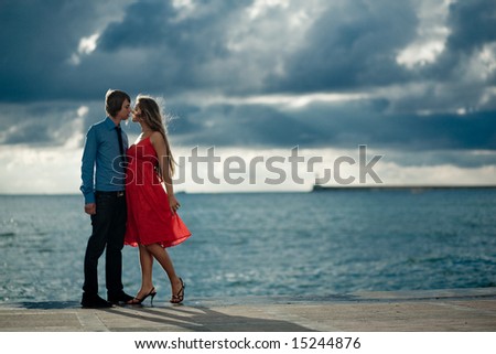 couple kissing sunset. stock photo : Romantic couple