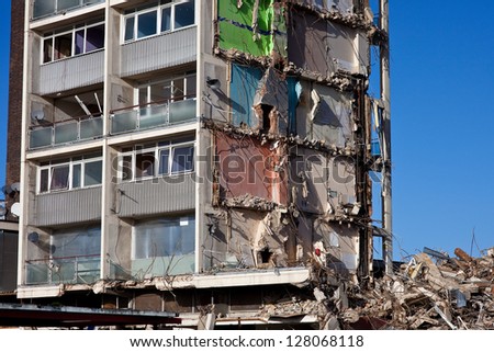 Demolition of a block of flats. From a series of shots