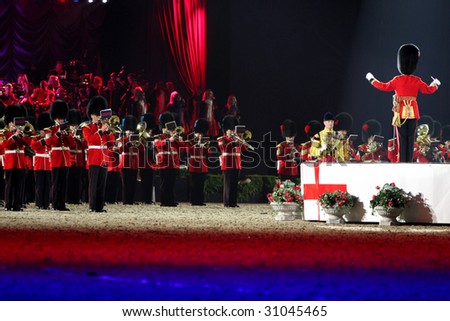 WINDSOR - MAY 16: The band of the Coldstream guards perform during the Windsor Royal Tattoo May 16, 2009 in Windsor, UK