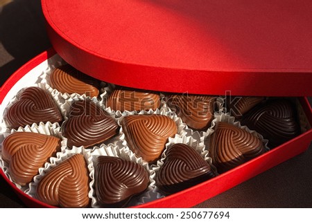 Chocolate Hearts, open box of heart-shaped candy
