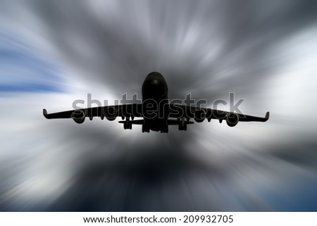 passenger plane take off from runways against beautiful dusky sky with copy space use for air transport ,journey and traveling industry business