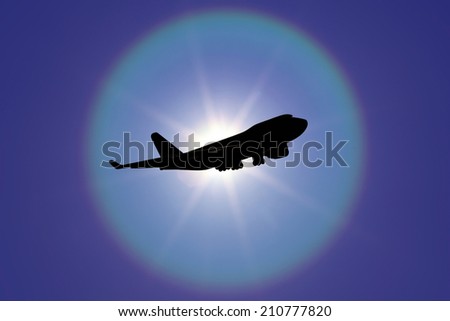 passenger plane take off from runways to beautiful sky at sunset time with copy space use for air transport ,journey and travel industry business