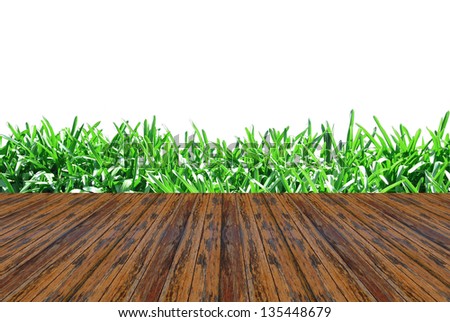 meadow with wooden path and modern abstract background
