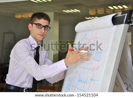 businessman in his office writing on his slate