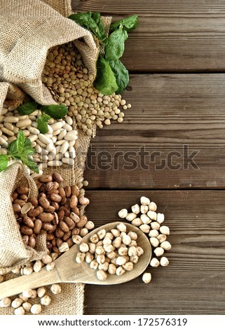 Lentils, Chickpeas, Red Beans In Cloth Bags