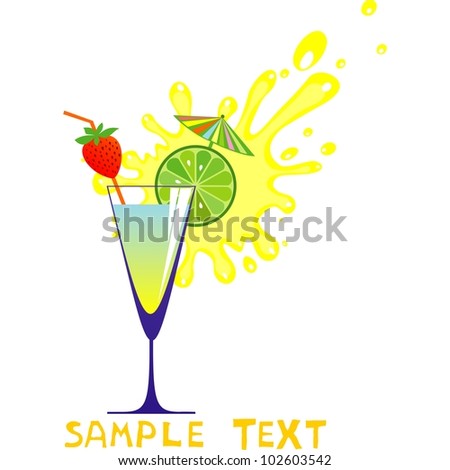 Cocktail drink. Silhouette isolated on White background. Drink Menu or Invitation for Parties and Showers. illustration