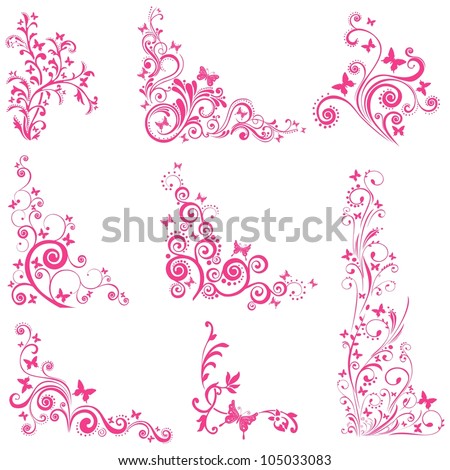 set of butterflies silhouettes isolated on white background. Collection of design elements.  illustration