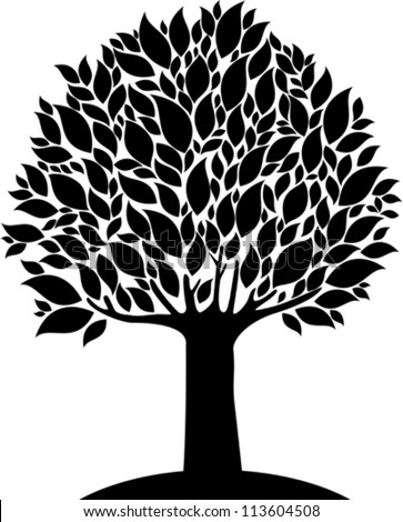 Black Tree Isolated On White Background. Vector Illustration