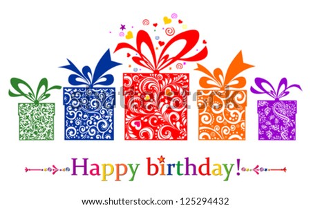 Birthday card Celebration red background with gift boxes and place for your text vector illustration Birthday card Celebration red background with gift boxes and place for your text vector illustration
