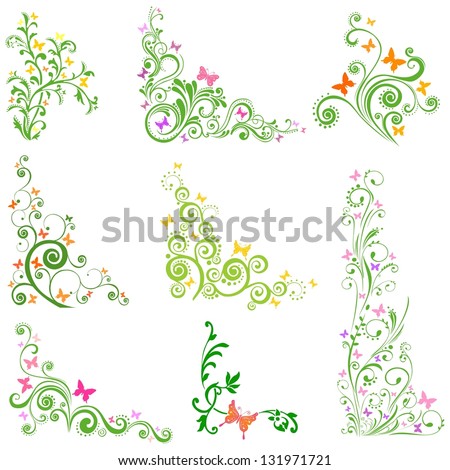 set of butterflies silhouettes isolated on white background. Collection of design elements.  illustration