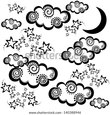 Night Sky Isolated On White Background. Vector Illustration - 140388946