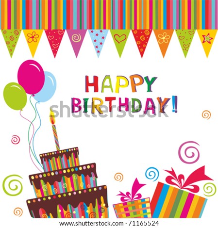 Birthday Cakes Online on Birthday Cake Card Stock Vector 71165524   Shutterstock